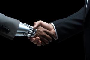 AI generated Robot businessman handshake. Generate Ai photo