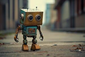 ai generado robot personaje en calle. generar ai foto