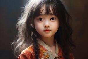 AI generated Realistic smiling Chinese little girl. Generate ai photo