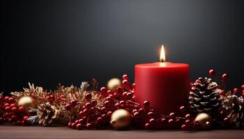 AI generated Glowing candle illuminates dark winter night, celebrating Christmas season generated by AI photo