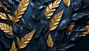 AI generated Abstract leaf pattern in gold and yellow, nature elegant backdrop generated by AI photo