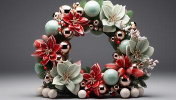 AI generated Winter celebration a shiny wreath, symbol of love and joy generated by AI photo