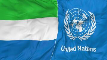 Sierra Leone en Verenigde landen, un vlaggen samen naadloos looping achtergrond, lusvormige buil structuur kleding golvend langzaam beweging, 3d renderen video