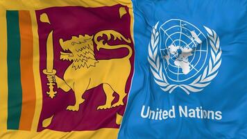 Sri Lanka and United Nations, UN Flags Together Seamless Looping Background, Looped Bump Texture Cloth Waving Slow Motion, 3D Rendering video