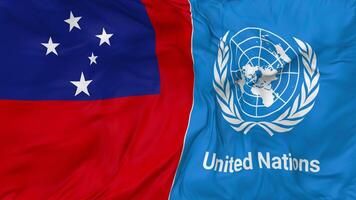 Samoa and United Nations, UN Flags Together Seamless Looping Background, Looped Bump Texture Cloth Waving Slow Motion, 3D Rendering video