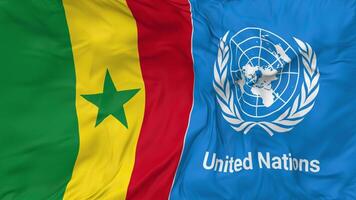 Senegal and United Nations, UN Flags Together Seamless Looping Background, Looped Bump Texture Cloth Waving Slow Motion, 3D Rendering video