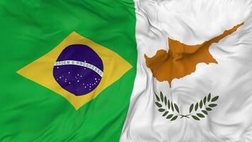 Brazilië en Cyprus vlaggen samen naadloos looping achtergrond, lusvormige buil structuur kleding golvend langzaam beweging, 3d renderen video