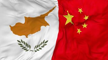China and Cyprus Flags Together Seamless Looping Background, Looped Bump Texture Cloth Waving Slow Motion, 3D Rendering video