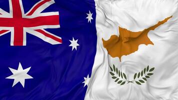 Australia and Cyprus Flags Together Seamless Looping Background, Looped Bump Texture Cloth Waving Slow Motion, 3D Rendering video