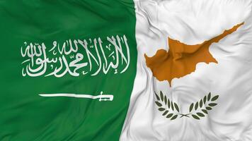 KSA, Kingdom of Saudi Arabia and Cyprus Flags Together Seamless Looping Background, Looped Bump Texture Cloth Waving Slow Motion, 3D Rendering video