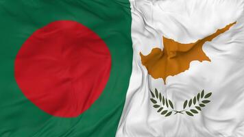 Bangladesh and Cyprus Flags Together Seamless Looping Background, Looped Bump Texture Cloth Waving Slow Motion, 3D Rendering video