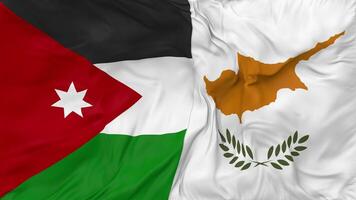 Jordan and Cyprus Flags Together Seamless Looping Background, Looped Bump Texture Cloth Waving Slow Motion, 3D Rendering video