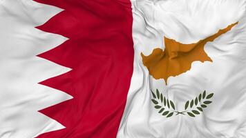 bahrein y Chipre banderas juntos sin costura bucle fondo, serpenteado bache textura paño ondulación lento movimiento, 3d representación video