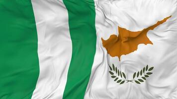 nigeria och cypern flaggor tillsammans sömlös looping bakgrund, looped stöta textur trasa vinka långsam rörelse, 3d tolkning video