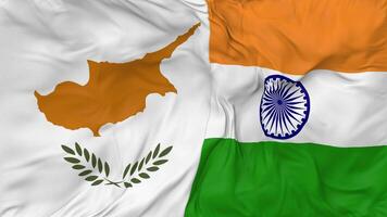 India and Cyprus Flags Together Seamless Looping Background, Looped Bump Texture Cloth Waving Slow Motion, 3D Rendering video