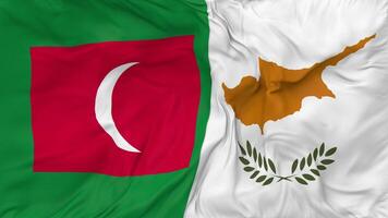 Maldives and Cyprus Flags Together Seamless Looping Background, Looped Bump Texture Cloth Waving Slow Motion, 3D Rendering video