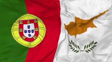 Portugal and Cyprus Flags Together Seamless Looping Background, Looped Bump Texture Cloth Waving Slow Motion, 3D Rendering video