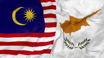 Malaysia and Cyprus Flags Together Seamless Looping Background, Looped Bump Texture Cloth Waving Slow Motion, 3D Rendering video