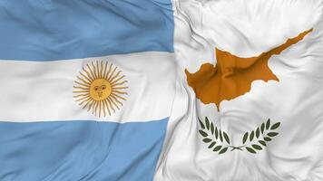 argentina och cypern flaggor tillsammans sömlös looping bakgrund, looped stöta textur trasa vinka långsam rörelse, 3d tolkning video