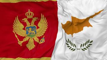 Montenegro and Cyprus Flags Together Seamless Looping Background, Looped Bump Texture Cloth Waving Slow Motion, 3D Rendering video