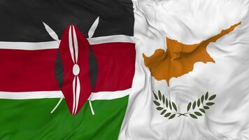 Kenia y Chipre banderas juntos sin costura bucle fondo, serpenteado bache textura paño ondulación lento movimiento, 3d representación video