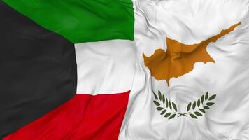 Kuwait and Cyprus Flags Together Seamless Looping Background, Looped Bump Texture Cloth Waving Slow Motion, 3D Rendering video
