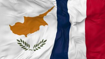 France and Cyprus Flags Together Seamless Looping Background, Looped Bump Texture Cloth Waving Slow Motion, 3D Rendering video
