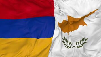 Armenia and Cyprus Flags Together Seamless Looping Background, Looped Bump Texture Cloth Waving Slow Motion, 3D Rendering video