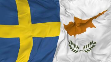 Sweden and Cyprus Flags Together Seamless Looping Background, Looped Bump Texture Cloth Waving Slow Motion, 3D Rendering video