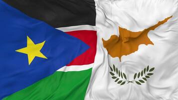 South Sudan and Cyprus Flags Together Seamless Looping Background, Looped Bump Texture Cloth Waving Slow Motion, 3D Rendering video