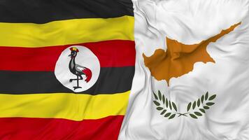 Uganda and Cyprus Flags Together Seamless Looping Background, Looped Bump Texture Cloth Waving Slow Motion, 3D Rendering video