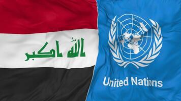 Iraq and United Nations, UN Flags Together Seamless Looping Background, Looped Bump Texture Cloth Waving Slow Motion, 3D Rendering video