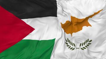 Palestina y Chipre banderas juntos sin costura bucle fondo, serpenteado bache textura paño ondulación lento movimiento, 3d representación video