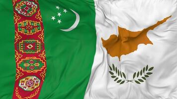 Turkmenistan and Cyprus Flags Together Seamless Looping Background, Looped Bump Texture Cloth Waving Slow Motion, 3D Rendering video