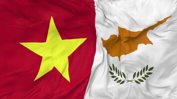 Vietnam and Cyprus Flags Together Seamless Looping Background, Looped Bump Texture Cloth Waving Slow Motion, 3D Rendering video