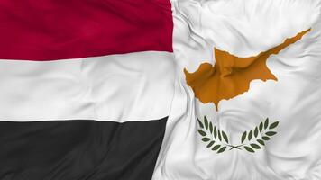 Yemen and Cyprus Flags Together Seamless Looping Background, Looped Bump Texture Cloth Waving Slow Motion, 3D Rendering video