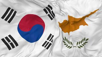 South Korea and Cyprus Flags Together Seamless Looping Background, Looped Bump Texture Cloth Waving Slow Motion, 3D Rendering video