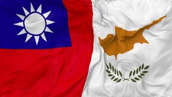 Taiwán y Chipre banderas juntos sin costura bucle fondo, serpenteado bache textura paño ondulación lento movimiento, 3d representación video
