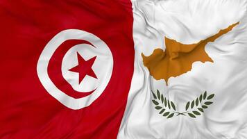 Tunisia and Cyprus Flags Together Seamless Looping Background, Looped Bump Texture Cloth Waving Slow Motion, 3D Rendering video