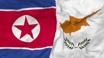 North Korea and Cyprus Flags Together Seamless Looping Background, Looped Bump Texture Cloth Waving Slow Motion, 3D Rendering video