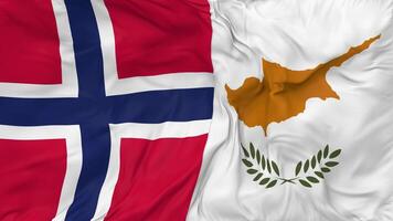 Norwegen und Zypern Flaggen zusammen nahtlos Schleifen Hintergrund, geloopt stoßen Textur Stoff winken schleppend Bewegung, 3d Rendern video
