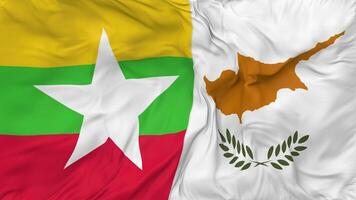 Myanmar, Burma and Cyprus Flags Together Seamless Looping Background, Looped Bump Texture Cloth Waving Slow Motion, 3D Rendering video