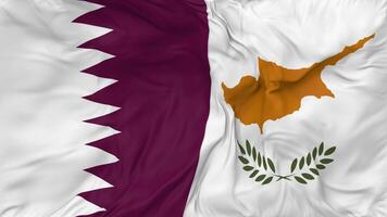 Qatar and Cyprus Flags Together Seamless Looping Background, Looped Bump Texture Cloth Waving Slow Motion, 3D Rendering video
