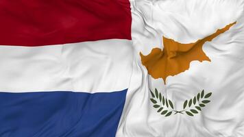 Netherlands and Cyprus Flags Together Seamless Looping Background, Looped Bump Texture Cloth Waving Slow Motion, 3D Rendering video