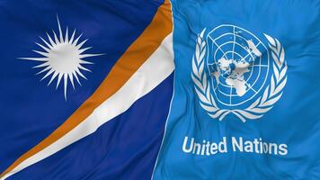 Marshall Islands and United Nations, UN Flags Together Seamless Looping Background, Looped Bump Texture Cloth Waving Slow Motion, 3D Rendering video