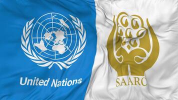 South Asian Association for Regional Cooperation, SAARC and United Nations, UN Flags Together Seamless Looping Background, Looped Bump Texture Cloth Waving Slow Motion, 3D Rendering video