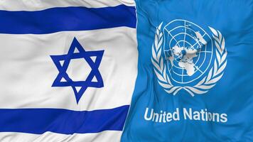 Israel and United Nations, UN Flags Together Seamless Looping Background, Looped Bump Texture Cloth Waving Slow Motion, 3D Rendering video