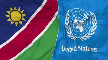 Namibia and United Nations, UN Flags Together Seamless Looping Background, Looped Bump Texture Cloth Waving Slow Motion, 3D Rendering video