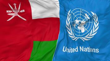 Oman en Verenigde landen, un vlaggen samen naadloos looping achtergrond, lusvormige buil structuur kleding golvend langzaam beweging, 3d renderen video