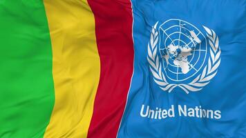 Mali and United Nations, UN Flags Together Seamless Looping Background, Looped Bump Texture Cloth Waving Slow Motion, 3D Rendering video